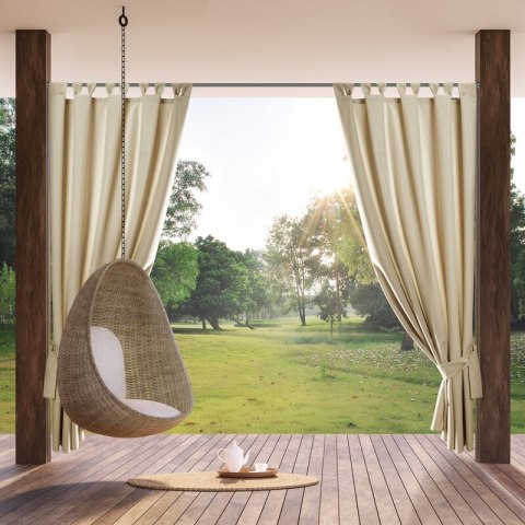 Zasłona gotowa 155x220 Garden beżowa jasna do ogrodu wodoodporna mocowana na szelki/rzep Eurofirany Zasłona gotowa 155x220 Garden beżowa jasna do ogrodu wodoodporna mocowana na szelki/rzep Eurofirany