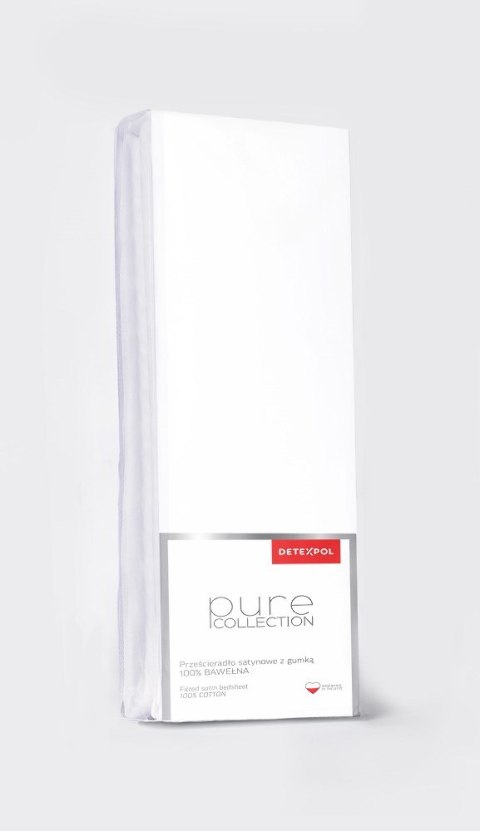 Prześcieradło satynowe z gumką 220x200 białe jednobarwne Pure Prześcieradło satynowe z gumką 220x200 białe jednobarwne Pure