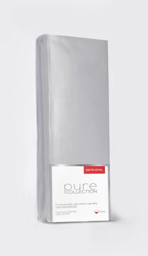 Prześcieradło satynowe z gumką 220x200 szare jasne jednobarwne Pure Prześcieradło satynowe z gumką 220x200 szare jasne jednobarwne Pure