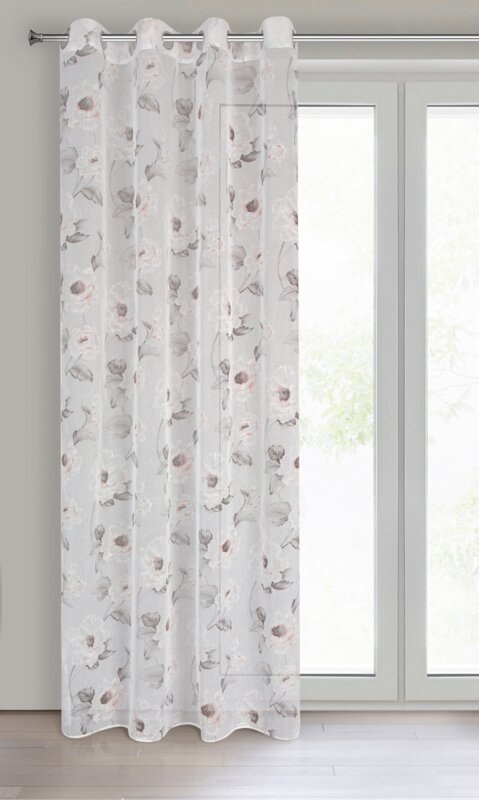 Firana 140x250 Bessy biała różowa szara kwiaty gotowa na przelotkach Eurofirany E12 Firana 140x250 Bessy biała różowa szara kwiaty gotowa na przelotkach Eurofirany E12