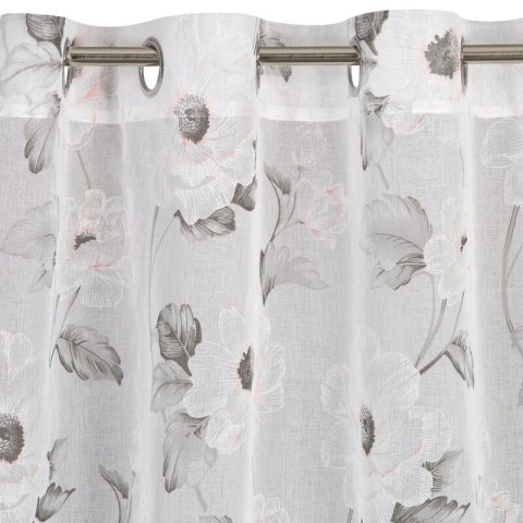 Firana 140x250 Bessy biała różowa szara kwiaty gotowa na przelotkach Eurofirany E12 Firana 140x250 Bessy biała różowa szara kwiaty gotowa na przelotkach Eurofirany E12