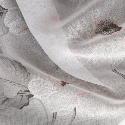 Firana 140x250 Bessy biała różowa szara kwiaty gotowa na przelotkach Eurofirany E12 Firana 140x250 Bessy biała różowa szara kwiaty gotowa na przelotkach Eurofirany E12
