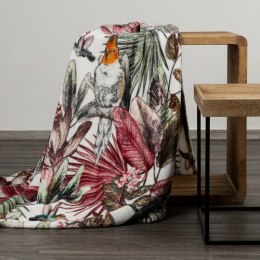 Koc narzuta z mikrofibry 150x200 Parrot liście zielony różowy D91