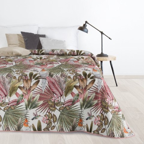 Narzuta dekoracyjna 200x220 Parrot zielona różowa liście papugi welurowa D91 Narzuta dekoracyjna 200x220 Parrot zielona różowa liście papugi welurowa D91