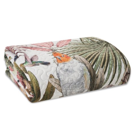 Narzuta dekoracyjna 200x220 Parrot zielona różowa liście papugi welurowa D91 Narzuta dekoracyjna 200x220 Parrot zielona różowa liście papugi welurowa D91