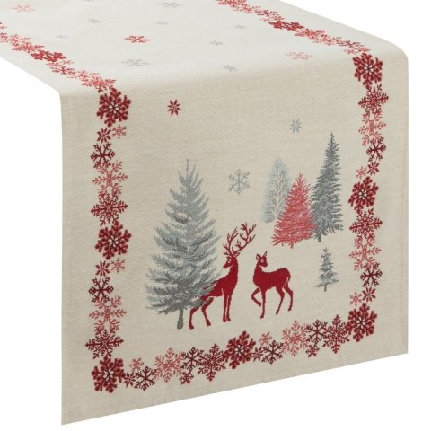 Obrus bieżnik 47x140 gobelinowy świąteczny kremowy czerwony renifery Eurofirany Obrus bieżnik 47x140 gobelinowy świąteczny kremowy czerwony renifery Eurofirany