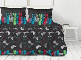 Pościel bawełniana 140x200 Gamer Over grafitowa kolorowa pady dla gracza Premium Bielbaw 1