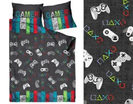 Pościel bawełniana 140x200 Gamer Over grafitowa kolorowa pady dla gracza Premium Bielbaw 1
