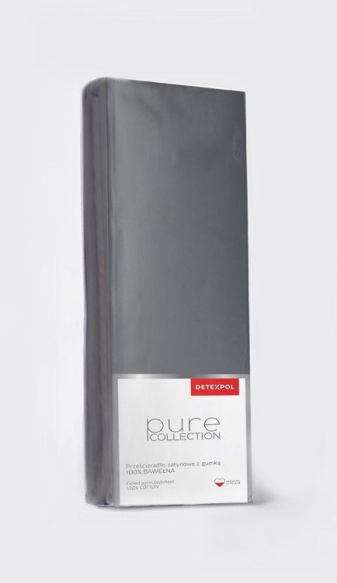 Prześcieradło satynowe z gumką 140x200 szare ciemne jednobarwne Pure Prześcieradło satynowe z gumką 140x200 szare ciemne jednobarwne Pure