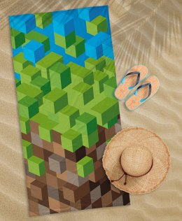 Ręcznik plażowy 70x140 Pikselowy świat zielony brązowy dziecięcy bawełniany
