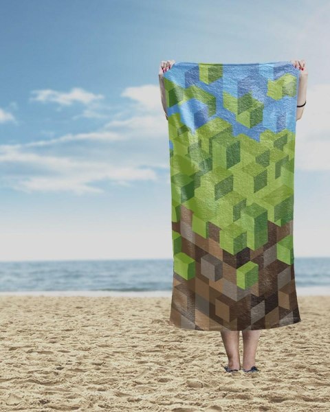 Ręcznik plażowy 70x140 Pikselowy świat zielony brązowy dziecięcy bawełniany Ręcznik plażowy 70x140 Pikselowy świat zielony brązowy dziecięcy bawełniany