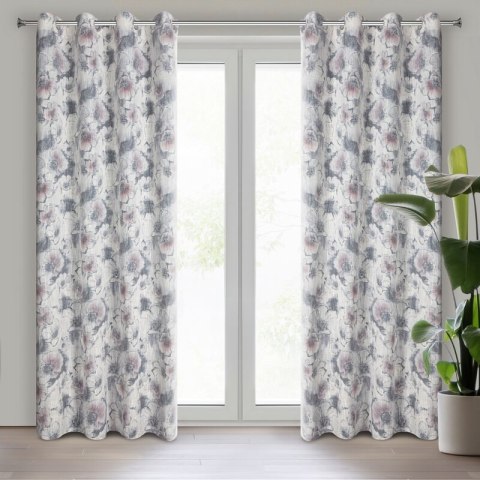 Zasłona 140x250 Frida srebrna różowa kwiaty gotowa na przelotkach Eurofirany Zasłona 140x250 Frida srebrna różowa kwiaty gotowa na przelotkach Eurofirany