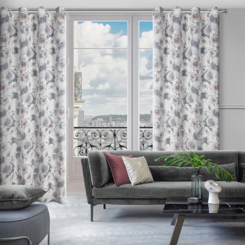 Zasłona 140x250 Frida srebrna różowa kwiaty gotowa na przelotkach Eurofirany Zasłona 140x250 Frida srebrna różowa kwiaty gotowa na przelotkach Eurofirany