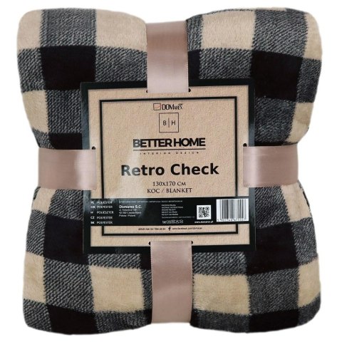 Koc narzuta z mikrofibry 130x170 beżowy czarny krata Retro Check Lato 24 Koc narzuta z mikrofibry 130x170 beżowy czarny krata Retro Check Lato 24