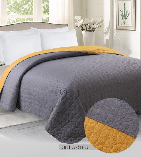 Narzuta dekoracyjna 200x220 Benita szara musztardowa dwustronna geometria Lato 23 Narzuta dekoracyjna 200x220 Benita szara musztardowa dwustronna geometria Lato 23