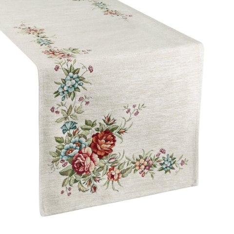 Obrus bieżnik 45x140 gobelinowy naturalny czerwony kwiaty 1233 Eurofirany Obrus bieżnik 45x140 gobelinowy naturalny czerwony kwiaty 1233 Eurofirany