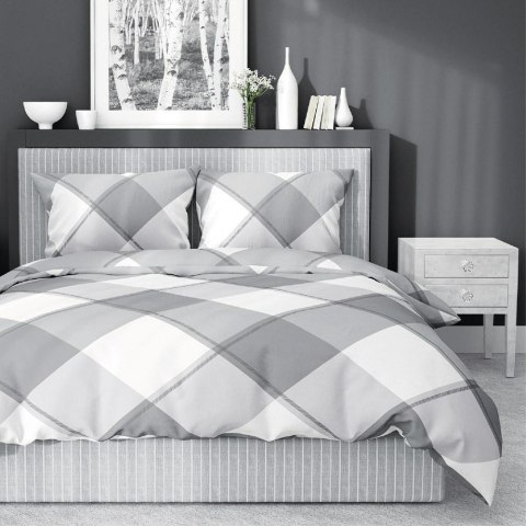 Pościel satynowa 180x200 4450 A biała szara kratka Home Satin 126 Pościel satynowa 180x200 4450 A biała szara kratka Home Satin 126