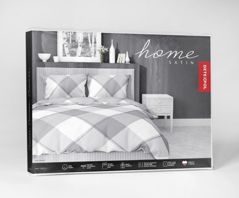 Pościel satynowa 180x200 4450 A biała szara kratka Home Satin 126 Pościel satynowa 180x200 4450 A biała szara kratka Home Satin 126