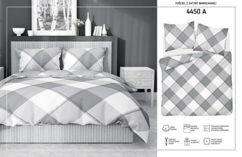 Pościel satynowa 180x200 4450 A biała szara kratka Home Satin 126 Pościel satynowa 180x200 4450 A biała szara kratka Home Satin 126