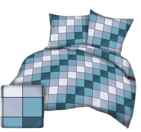 Pościel z kory 140x200 kostka kratka niebieska geometria 3D-1112C Pościel z kory 140x200 kostka kratka niebieska geometria 3D-1112C