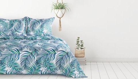 Pościel z mikrofibry 220x200 Palms 2 biała turkusowa liście D91 A Pościel z mikrofibry 220x200 Palms 2 biała turkusowa liście D91 A