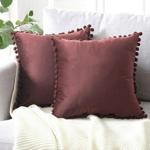 Poszewka z pomponami 40x40 bordowa welurowa dekoracyjna Lato 23 Poszewka z pomponami 40x40 bordowa welurowa dekoracyjna Lato 23
