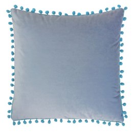 Poszewka z pomponami 40x40 niebieska welurowa dekoracyjna Lato 25