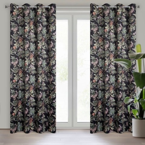 Zasłona 140x250 Becky czarna zielona kwiaty gotowa na przelotkach Eurofirany E11 Zasłona 140x250 Becky czarna zielona kwiaty gotowa na przelotkach Eurofirany E11