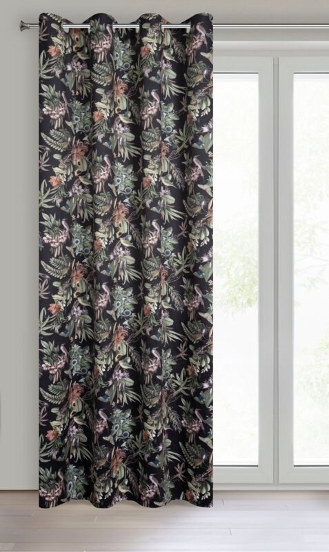 Zasłona 140x250 Becky czarna zielona kwiaty gotowa na przelotkach Eurofirany E11 Zasłona 140x250 Becky czarna zielona kwiaty gotowa na przelotkach Eurofirany E11