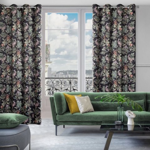 Zasłona 140x250 Becky czarna zielona kwiaty gotowa na przelotkach Eurofirany E11 Zasłona 140x250 Becky czarna zielona kwiaty gotowa na przelotkach Eurofirany E11