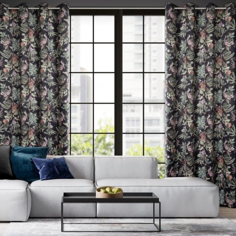 Zasłona 140x250 Becky czarna zielona kwiaty gotowa na przelotkach Eurofirany E11 Zasłona 140x250 Becky czarna zielona kwiaty gotowa na przelotkach Eurofirany E11