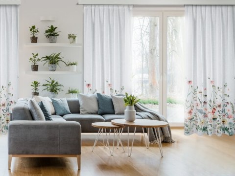 Zasłona 140x270 Dolly biała zielona kwiaty gotowa na taśmie Eurofirany E11 Zasłona 140x270 Dolly biała zielona kwiaty gotowa na taśmie Eurofirany E11