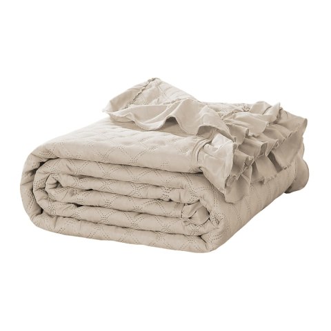 Narzuta z falbanką 140x200 Ruffy beżowa falbanka romby glamour dekoracyjna I2 Narzuta z falbanką 140x200 Ruffy beżowa falbanka romby glamour dekoracyjna I2