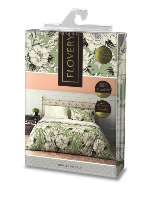Pościel bawełniana 140x200 Flovery 002 kwiaty zielona z jedną poszewką 70x90 23 Faro Pościel bawełniana 140x200 Flovery 002 kwiaty zielona z jedną poszewką 70x90 23 Faro