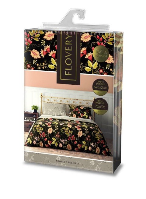Pościel bawełniana 140x200 Flovery 004 kwiaty czarna beżowa kolorowa z jedną poszewką 70x90 23 Faro Pościel bawełniana 140x200 Flovery 004 kwiaty czarna beżowa kolorowa z jedną poszewką 70x90 23 Faro
