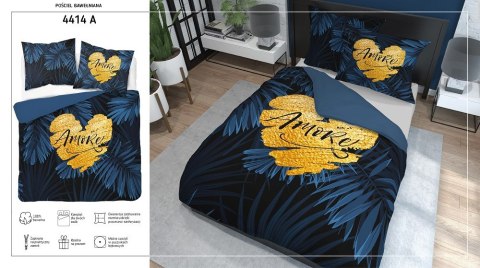 Pościel bawełniana 160x200 granatowa amore w liście 4414 A Holland 35 Pościel bawełniana 160x200 granatowa amore w liście 4414 A Holland 35