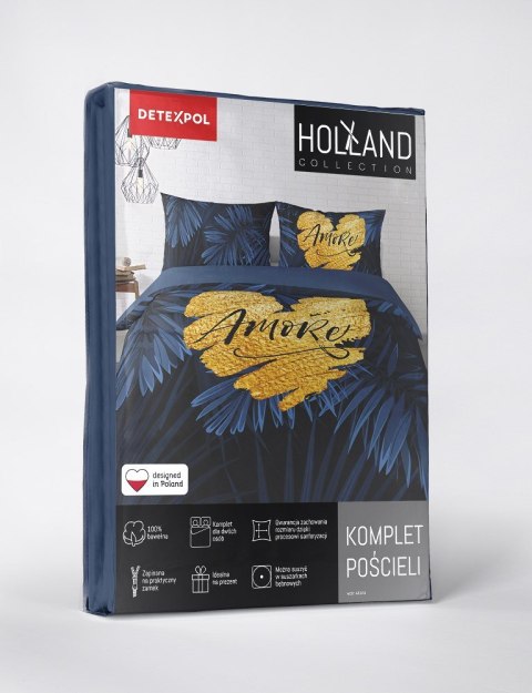 Pościel bawełniana 160x200 granatowa amore w liście 4414 A Holland 35 Pościel bawełniana 160x200 granatowa amore w liście 4414 A Holland 35