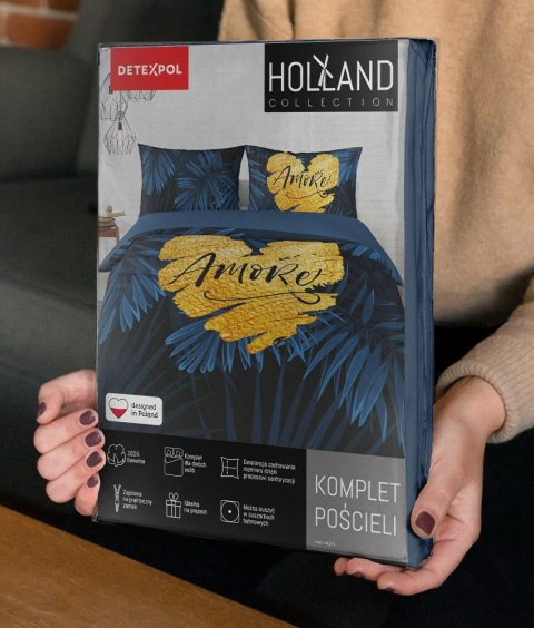 Pościel bawełniana 160x200 granatowa amore w liście 4414 A Holland 35 Pościel bawełniana 160x200 granatowa amore w liście 4414 A Holland 35