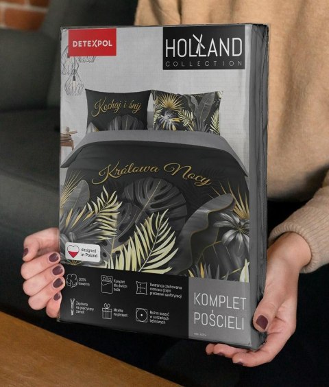 Pościel bawełniana 160x200 królowa mocy grafitowa czarna liście 4423 A Holland 35 Pościel bawełniana 160x200 królowa mocy grafitowa czarna liście 4423 A Holland 35