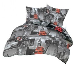 Pościel z kory 140x200 szara czerwona Londyn A500_3D na guziki 100% bawełna gruba