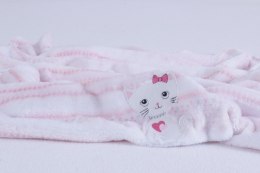 Kocyk dziecięcy 75x100 Ricco różowy biały z mikrofibry z haftem aplikacją kotka