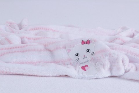 Kocyk dziecięcy 75x100 Ricco różowy biały z mikrofibry z haftem aplikacją kotka Kocyk dziecięcy 75x100 Ricco różowy biały z mikrofibry z haftem aplikacją kotka