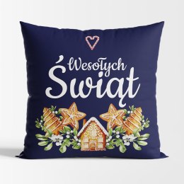 Poduszka świąteczna dwustronna z mikrofibry 40x40 Pierniki granatowa z wypełnieniem silikonu TBN016/SIL/002/040040/1