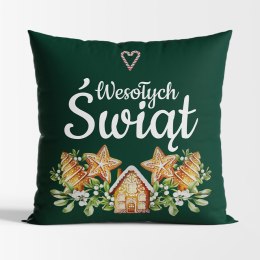 Poduszka świąteczna dwustronna z mikrofibry 40x40 Pierniki zielona z wypełnieniem silikonu TBN016/SIL/003/040040/1