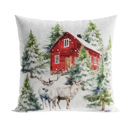 Poszewka świąteczna dekoracyjna 40x40 Velvet biała zimowy las PBN163/POP/001/040040/1