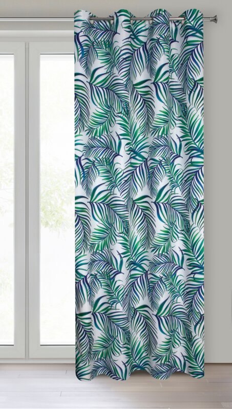 Zasłona 140x250 Palms liście turkusowa zielona gotowa na przelotkach Zasłona 140x250 Palms liście turkusowa zielona gotowa na przelotkach