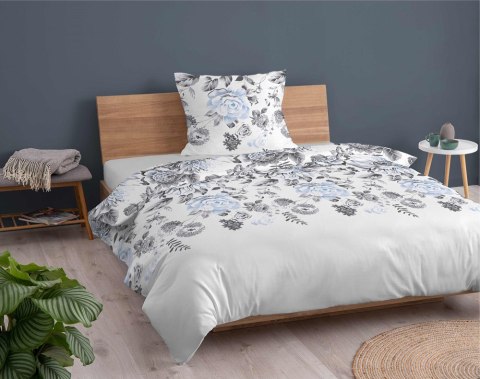 Pościel bawełniana 140x200 biała szara błękitna kwiaty z jedną poszewką 4462 B bawełna 40 Pościel bawełniana 140x200 biała szara błękitna kwiaty z jedną poszewką 4462 B bawełna 40