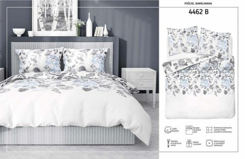 Pościel bawełniana 140x200 biała szara błękitna kwiaty z jedną poszewką 4462 B bawełna 40 Pościel bawełniana 140x200 biała szara błękitna kwiaty z jedną poszewką 4462 B bawełna 40