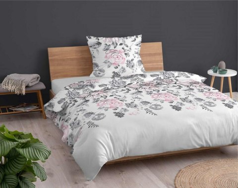 Pościel bawełniana 140x200 biała szara różowa kwiaty z jedną poszewką 4462 A bawełna 40 Pościel bawełniana 140x200 biała szara różowa kwiaty z jedną poszewką 4462 A bawełna 40