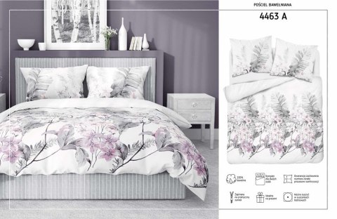 Pościel bawełniana 140x200 biała szara różowa kwiaty z jedną poszewką 4463 A bawełna 40 Pościel bawełniana 140x200 biała szara różowa kwiaty z jedną poszewką 4463 A bawełna 40